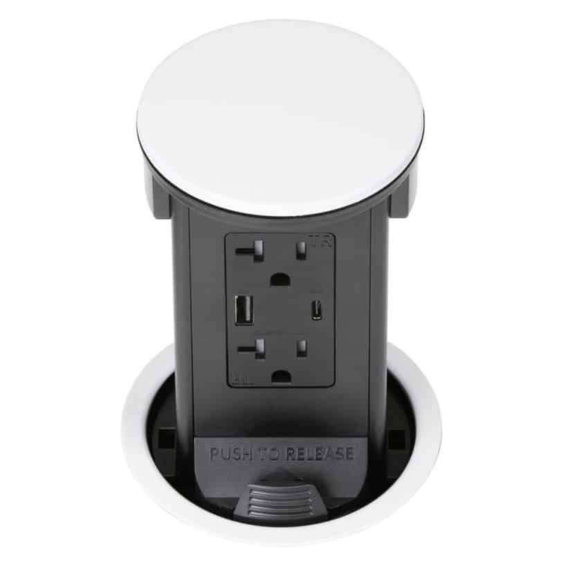 Round Kitchen Countertop Pop-Up – White Metal Cover