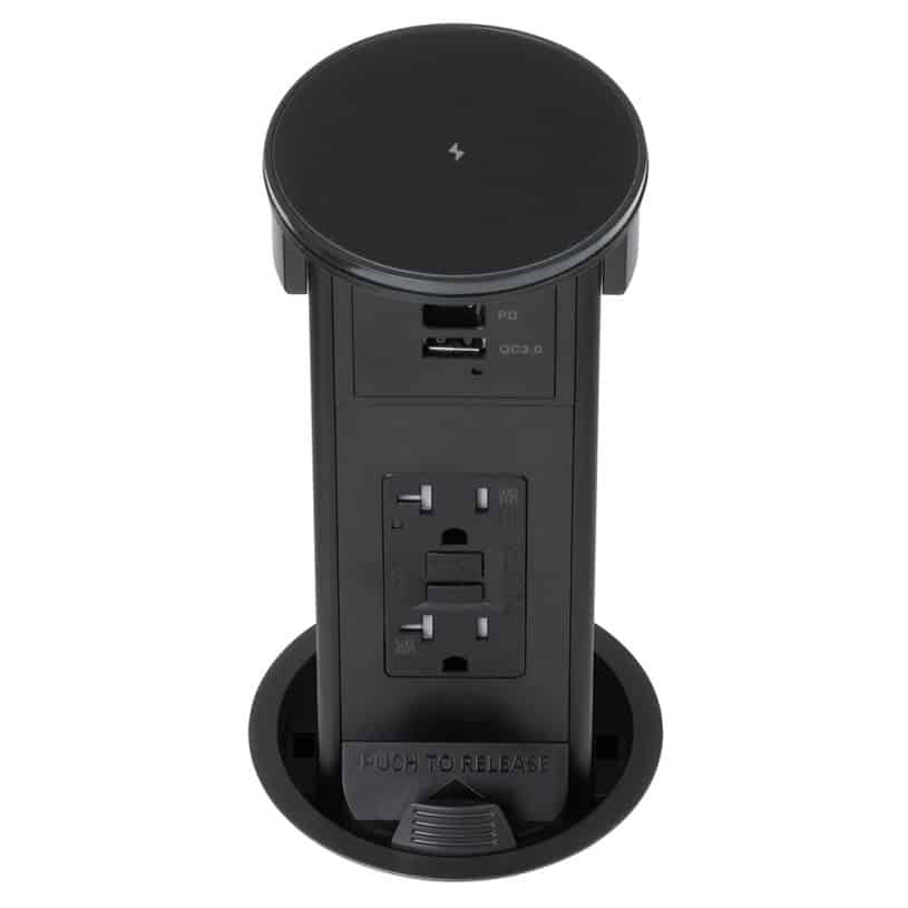 Round Kitchen Countertop Pop-Up (QI) – Black Tempered Glass Cover