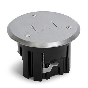 Round Plastic Drop In Floor Box-Brushed Aluminum Cover