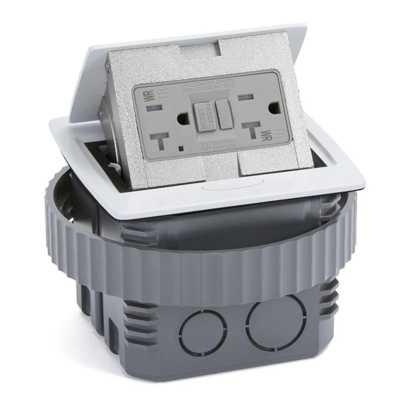 Square Kitchen Countertop Pop-Up (GFCI) – White Metal Cover