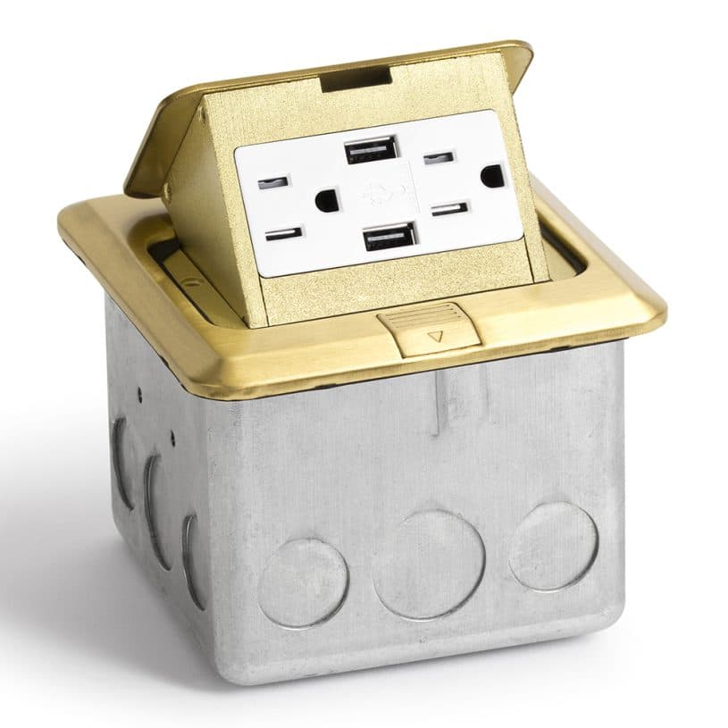 Square Pop-Up Floor Box (Decora/USB) – Brass Cover