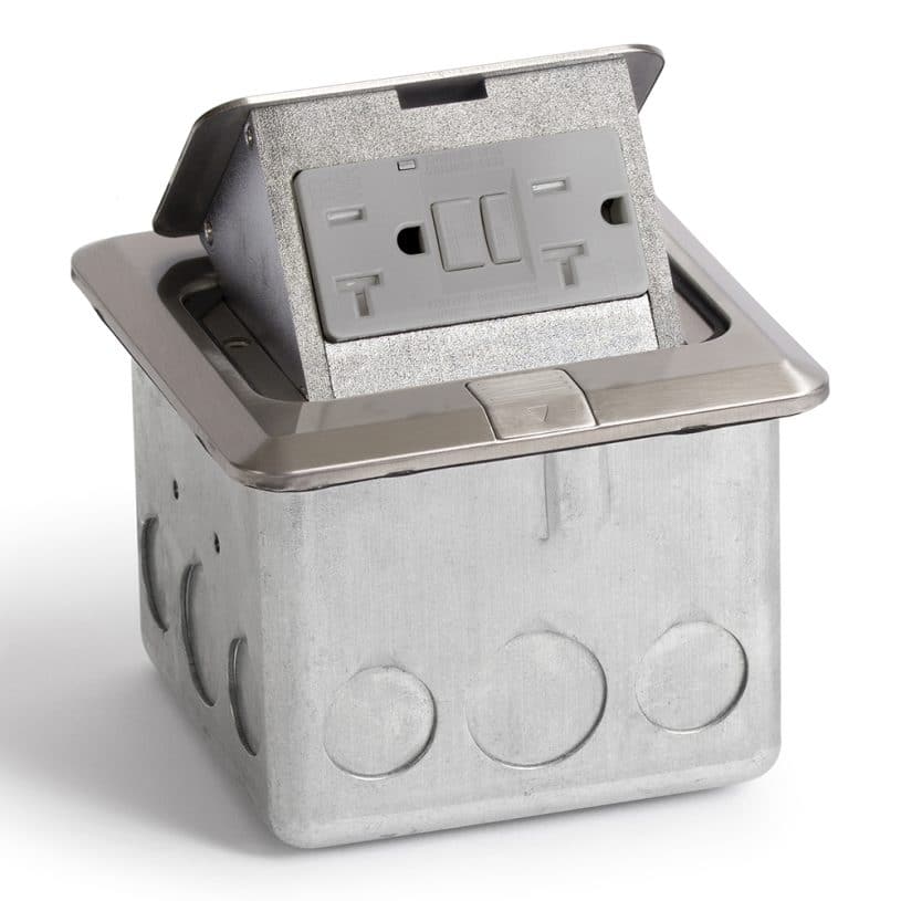 Square Pop-Up Floor Box (GFCI)- Stainless Cover