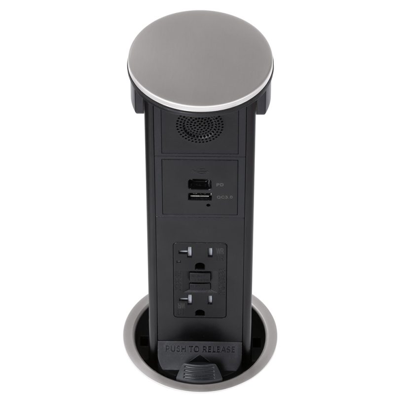 Round Kitchen Countertop Pop-Up- Stainless Metal Cover