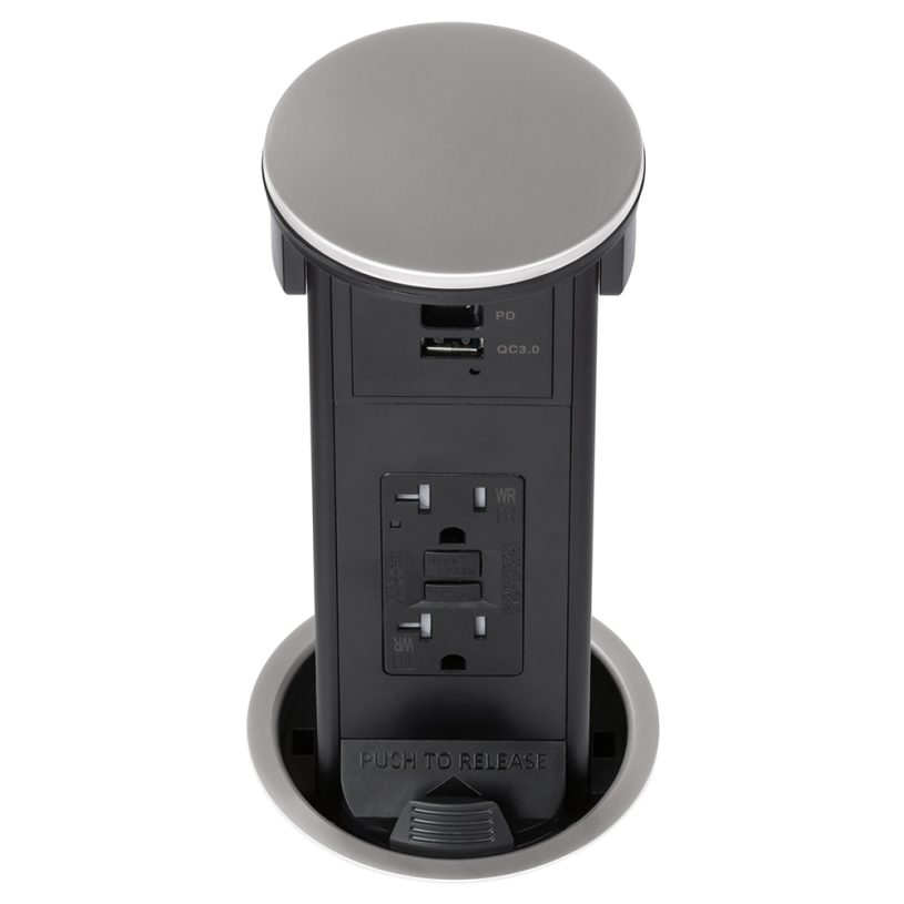 Round Kitchen Countertop Pop-Up- Stainless Metal Cover