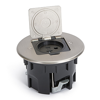 Round Single Receptacle Drop In Floor Box-Nickel Silver Cover