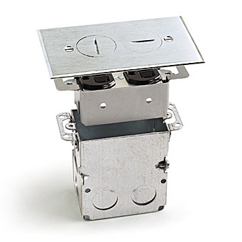 Duplex Drop In Floor Box- Brushed Aluminum Cover