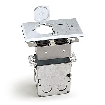 Duplex Drop In Floor Box- Brushed Aluminum Cover