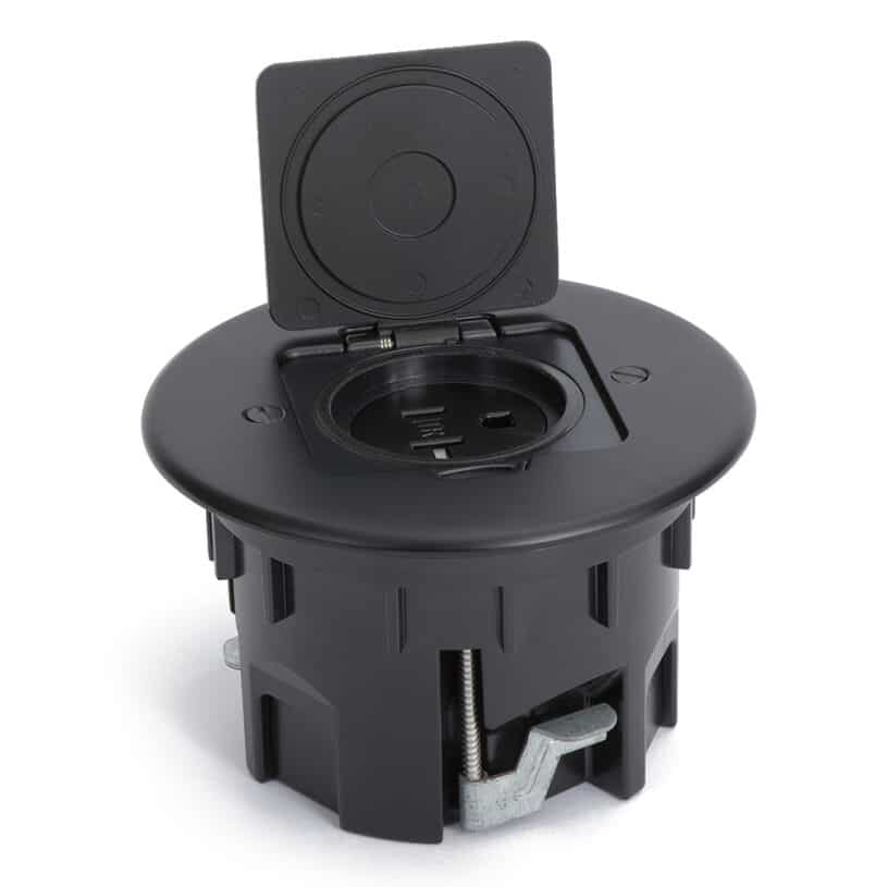 Round Single Receptacle Drop In Floor Box – Black Cover
