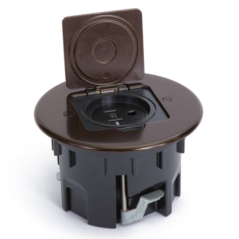 Round Single Receptacle Drop In Floor Box – Dark Bronze Cover