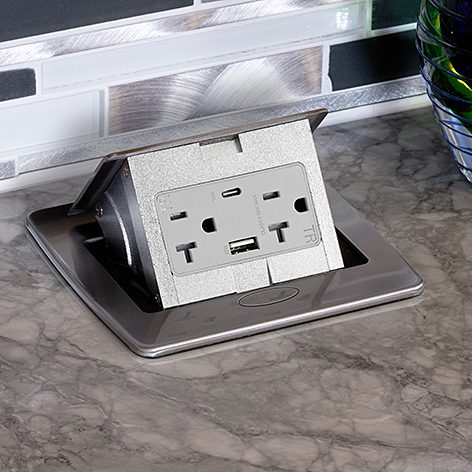 Lew Electric PUFP-CT-SS-20A-2USB open on counter
